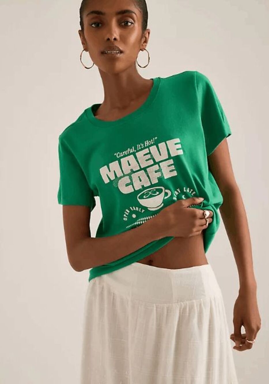 Anthropologie Maeve Evelyn Green Cafe Graphic Short Sleeve Tee Cotton XXS NEW